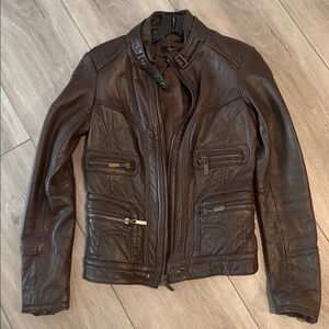 Aqua Women’s Dark Brown Genuine Leather Bomber Jacket